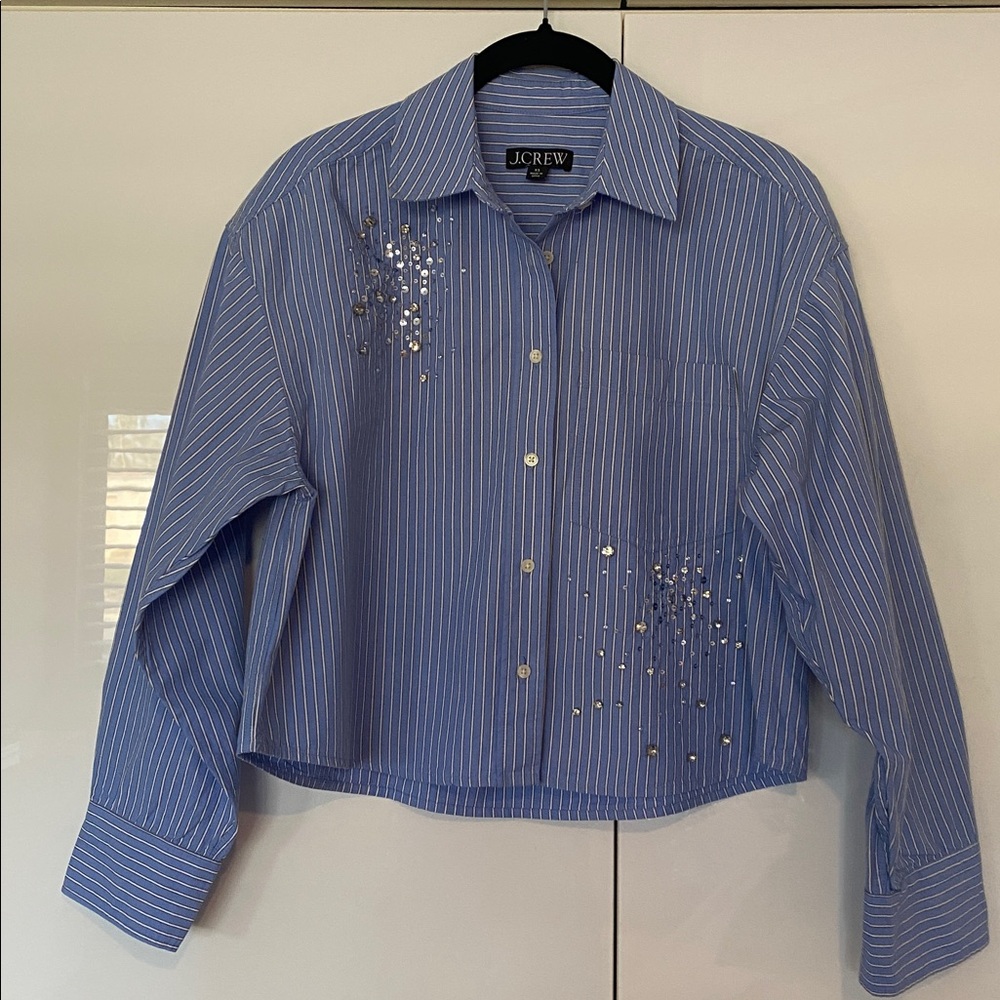 J. Crew Etienne Cropped Embellished Shirt in Stripe